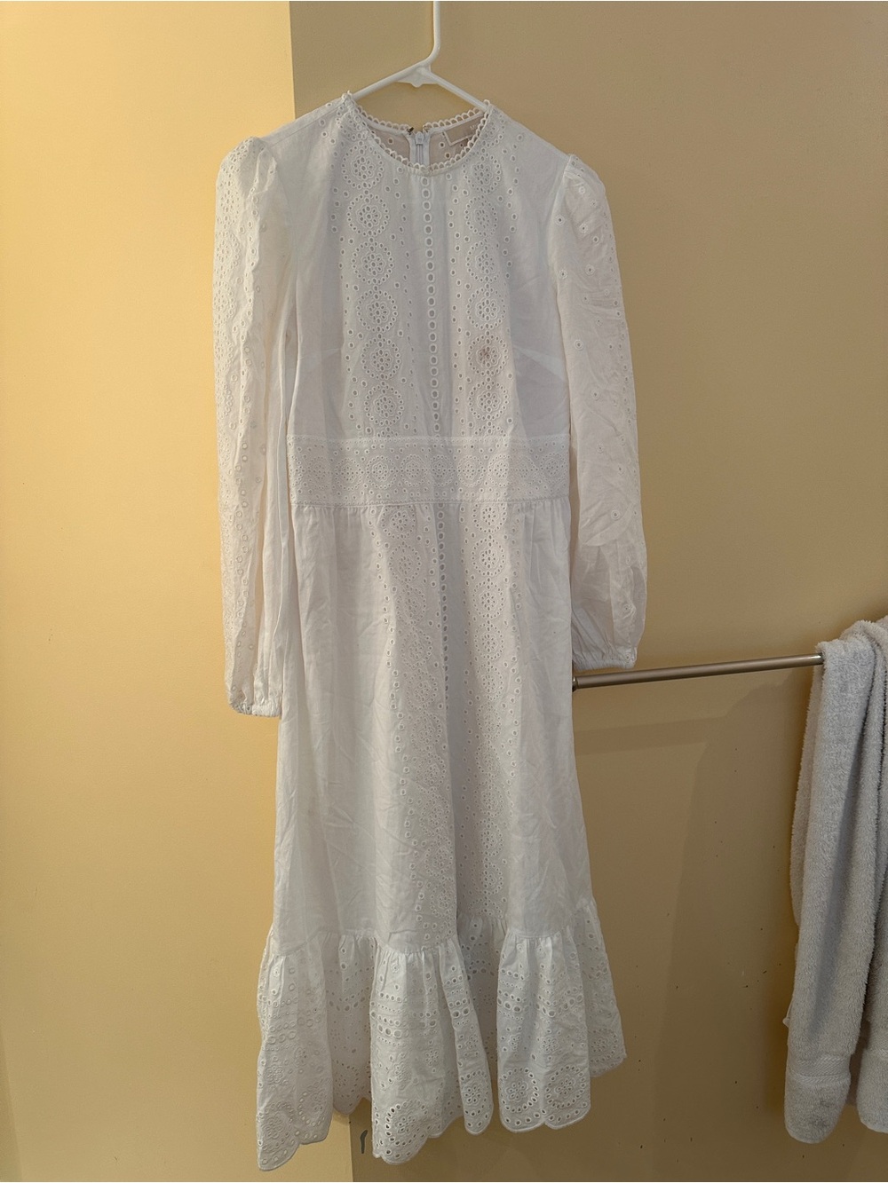 Michael Kors White Eyelet Long Sleeve Midi Dress